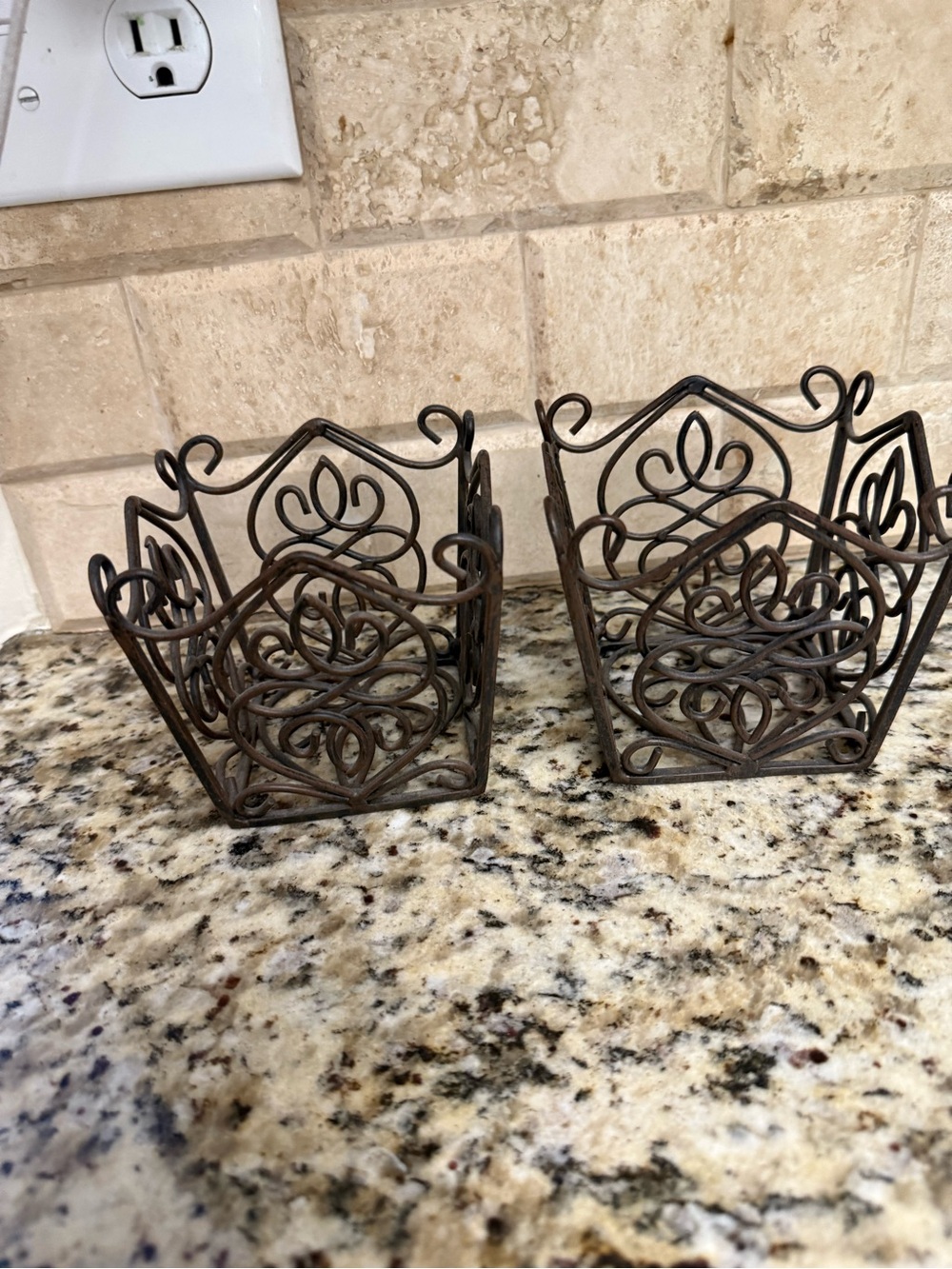 Decorative Brown Metal Filigree Napkin or Tea Light Holders - Set of 2